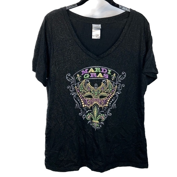 Mardigras Theme Shirt Festive Celebration All Over Sparkles Front Logo Design - Picture 1 of 9